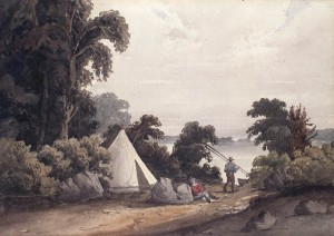 Campement sur la rivière des Outaouais. Bibliothèque et Archives Canada, no d'acc 1970-188-1710R Collection d'oeuvres canadiennes de W.H. Coverdale