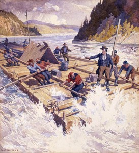 Le premier train de bois sur la rivière des Outaouais, 1806. Bibliothèque et Archives Canada, no d'acc 1972-26-792