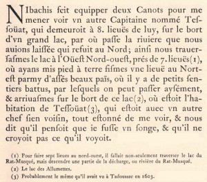 -Champlain, Samuel de. 1973. «Quatriesme voyage du sieur de Champlain, capitaine ordinaire pour le Roy en la marine, & Lieutenant de Monfeigneur le Prince de Condé en la Nouvelle France, fait en l’an 1613». Dans Œuvres de Champlain. Éditions du jour : Montréal, p.454
