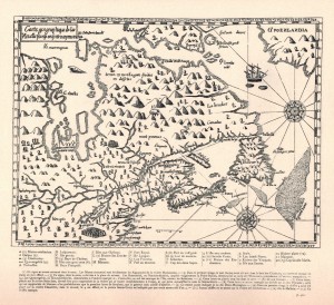 Carte geographique de la Nouvelle Franse faictte par le sieur de Champlain Champlain, Samuel de. 1973. «Les voyages faits au grand fleuve sainct Laurens par le sieur de Champlain Capitaine ordinaire pour le Roy en la marine, depuis l’année 1608. iufques en 1612». Dans Œuvres de Champlain. Éditions du jour : Montréal, p.422